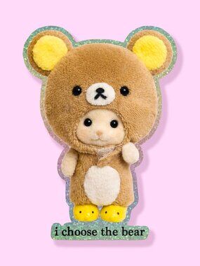 Calico Critter Glitter Sticker 'I Choose the Bear' (2.2" x 3")